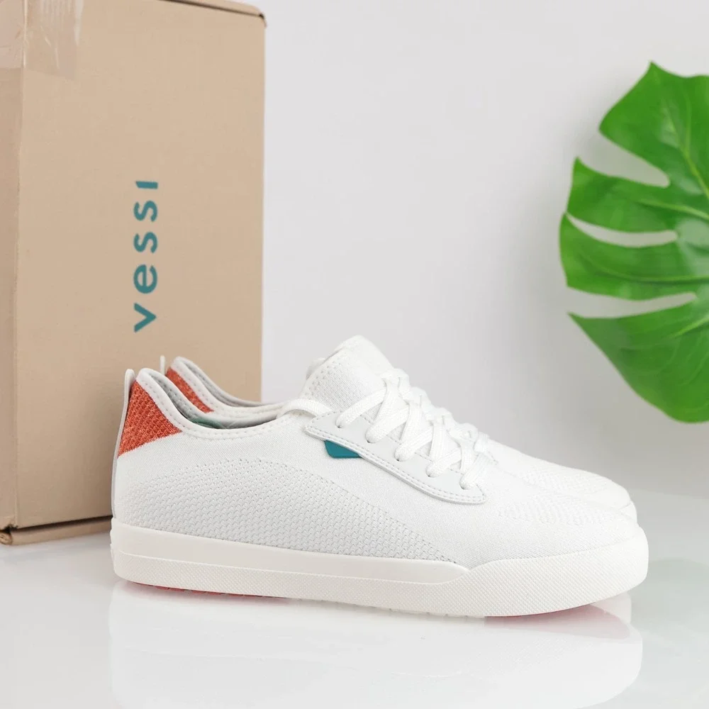 Vessi Womens Weekend Sneakers Size 9 Waterproof White Red Lace Up Comfort Shoes
